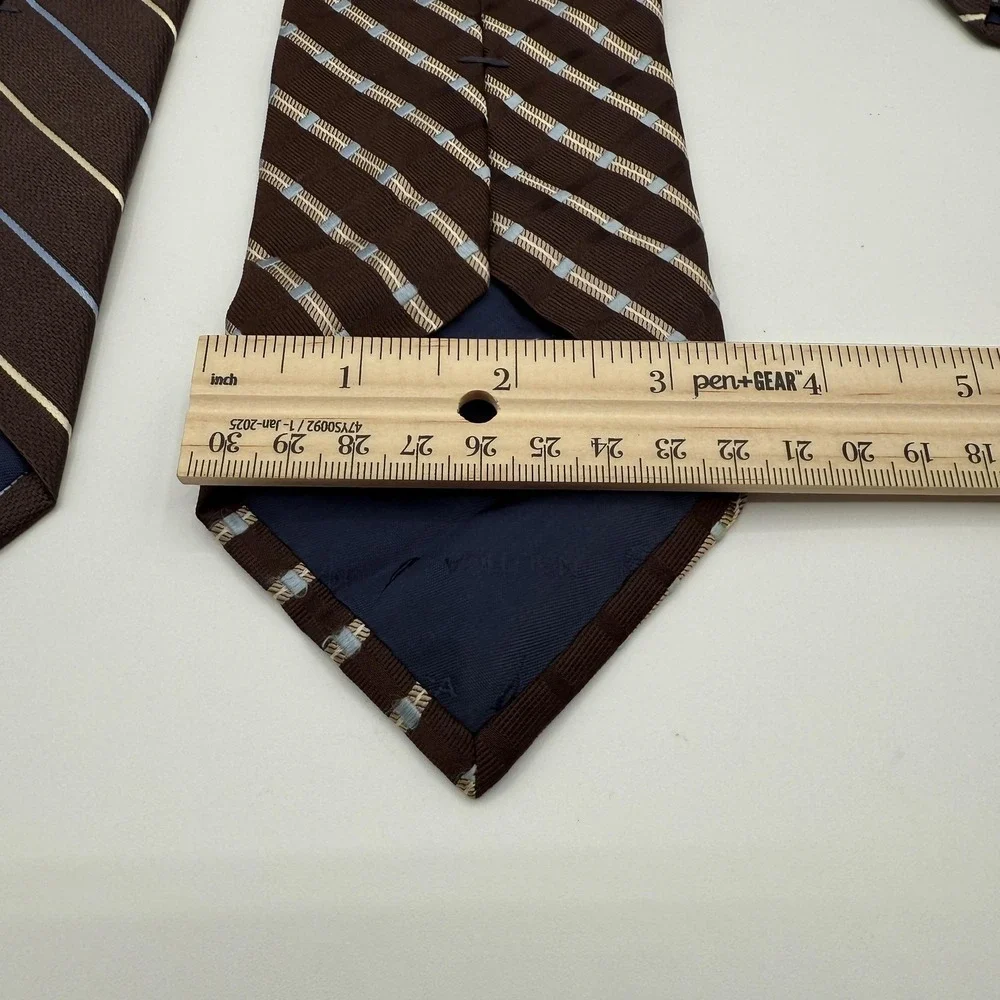 Nautica Tie Lot 2 Mens One Size Brown Blue Stripe‎ 100% Silk Made USA Neckties